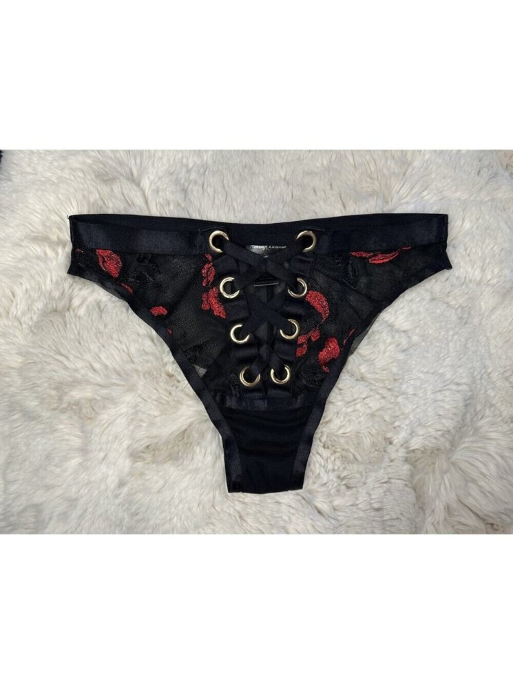 Honey Birdette FREYAH 🖤 Black and Red Floral Brief XS